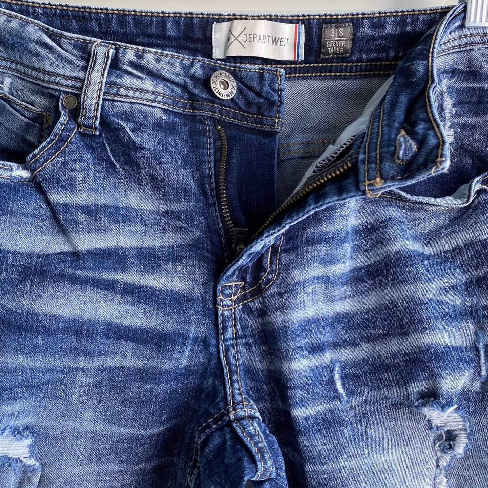 DepartWest Mens Seeker Jeans Straight Leg Blue Denim Zip Fly Size 31S Destroyed - Picture 7 of 12